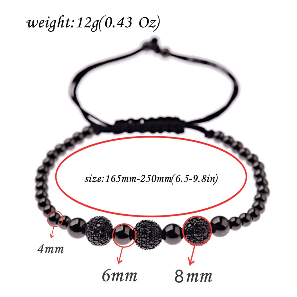 Luxury Micro Pave CZ 8mm Disco Charm Men Bracelet Classic Hematite Beaded Woven Bracelets Bileklik Women Jewelry