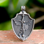 2024 NEW 316L stainless steel religious archangel michael slaying dragons Pendant Talisman Necklace Jewelry Men