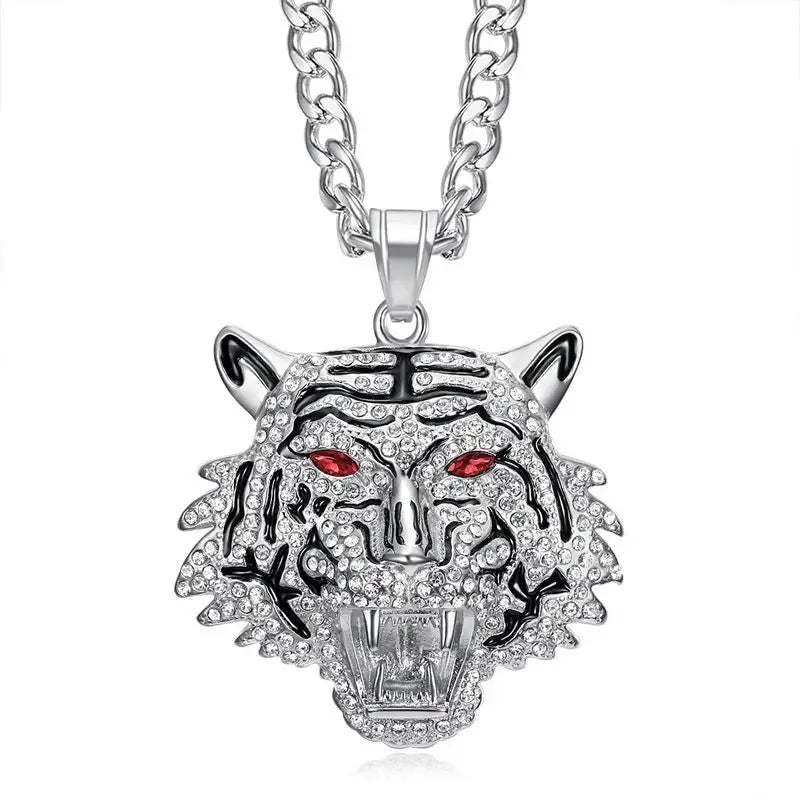 Fanshu Gold Plated Stainless Steel Luxury Bling Iced Out Tiger Pendant Collar Chains Necklace for Men Women Gift Punk