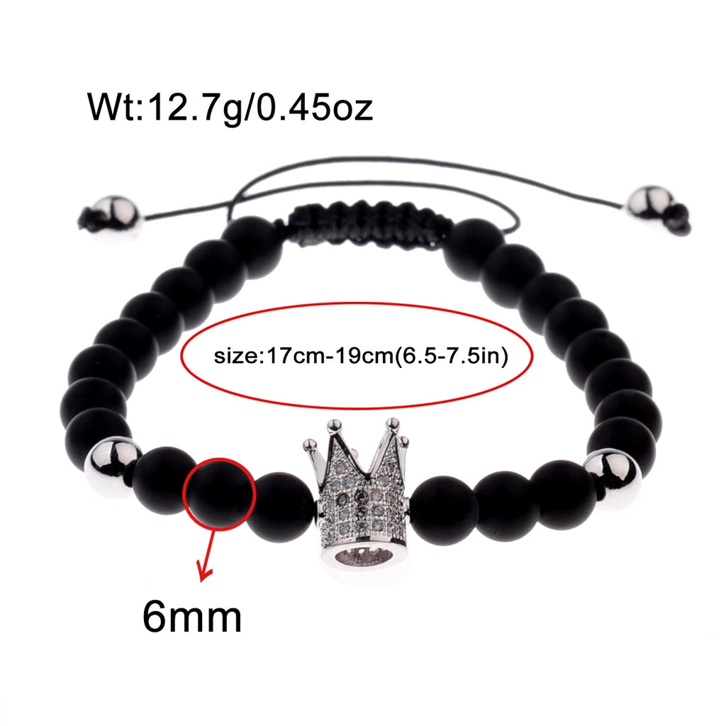DOUVEI 6mm Pave Zircon Crown Weaving Bracelet Charm Men Black Matte Bracelets For Women Dropshipping ABL007