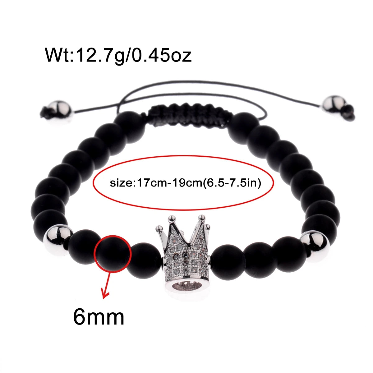 DOUVEI 6mm Pave Zircon Crown Weaving Bracelet Charm Men Black Matte Bracelets For Women Dropshipping ABL007