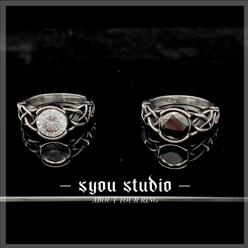 Nordic Viking Knot Rune Ring — White Stone, Stainless Steel