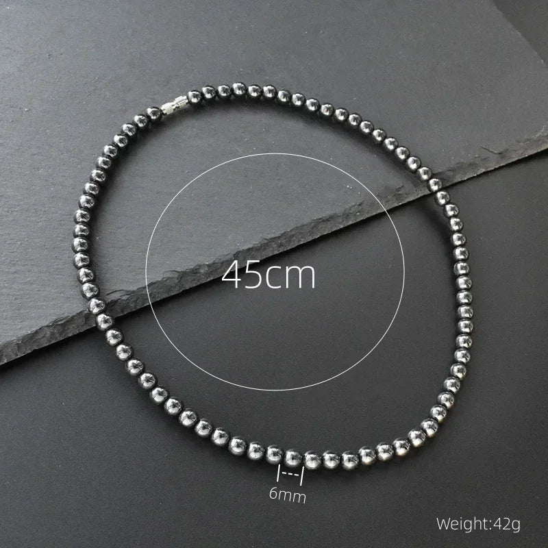 Hematite Obsidian Triple Protection Necklace — Zinc Alloy, 6mm