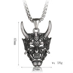 Long Horn Demon Mask Pendant — Stainless Steel
