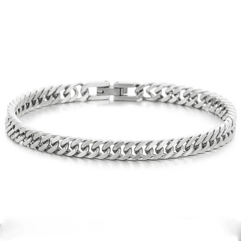Kalen Minimalist Stainless Steel Bracelet for Men Bike Party Box Link Thin Metal Chain Jewelry Unisex Classic Daily