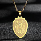 QIMING Dainty Saint George Pendant Necklace For Men Stainless Steel Warrior St. George's Dragon Medallion Mythology