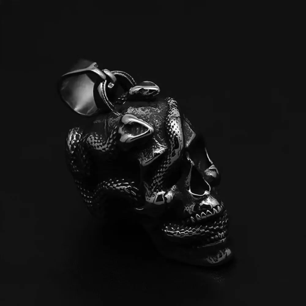 Vintage 3D Embossed Snake Skull Pendant Necklace Stainless Steel Fashion Jewelry Unisex Everyday Street Rock Party Holiday Gift