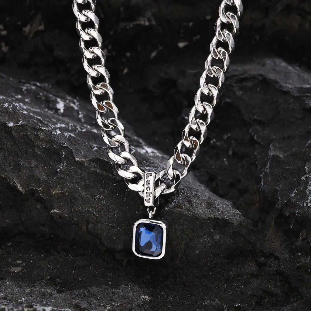 Cuban Stone Square Pendant Necklace — Stainless Steel