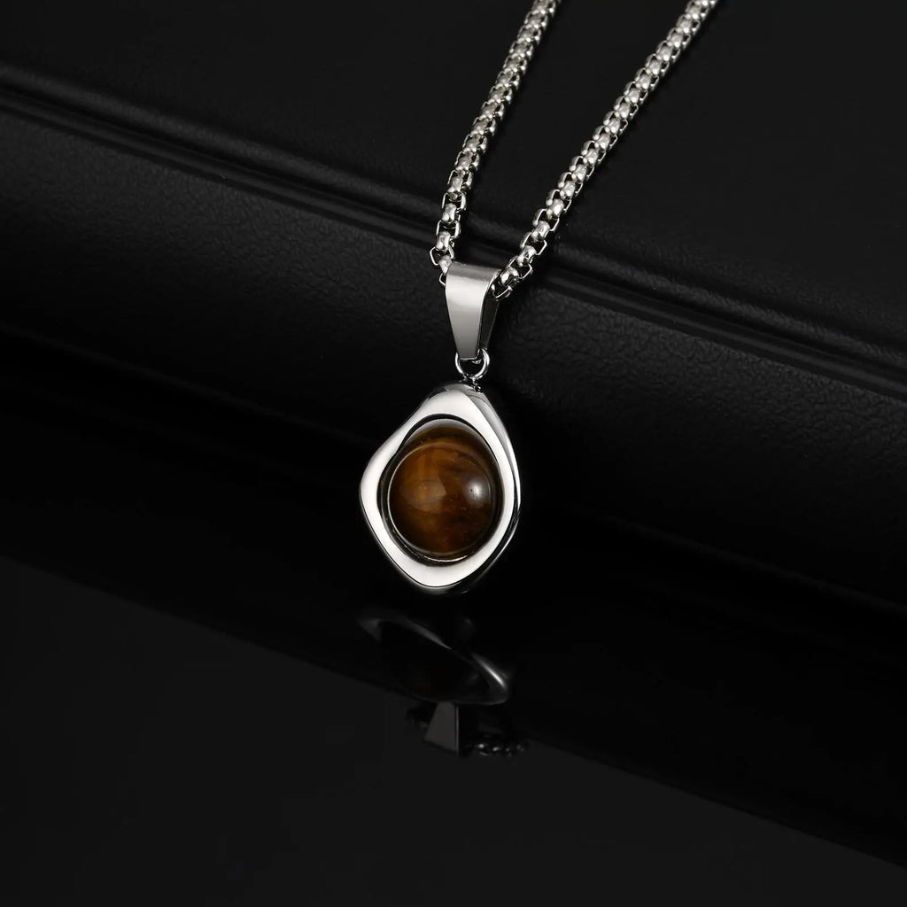 Tiger Eye Stone Pendant — Stainless Steel