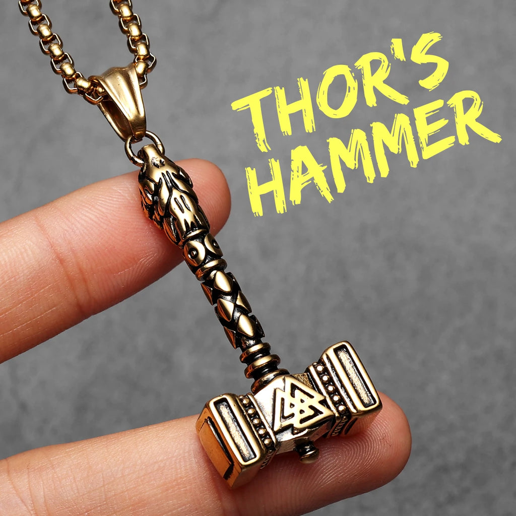 Viking Thor's Hammer Men Necklaces Stainless Steel Pendant Chain Women Punk Fashion Jewelry New In Accessories Gifts