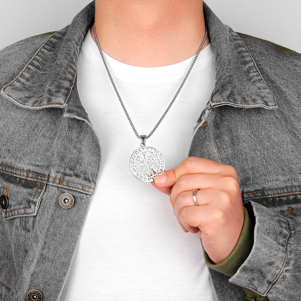 Stainless Steel Viking Pirate Odin Runes Men Necklaces Pendants Chain Punk for Boyfriend Male Jewelry Creativity Gift Wholesale