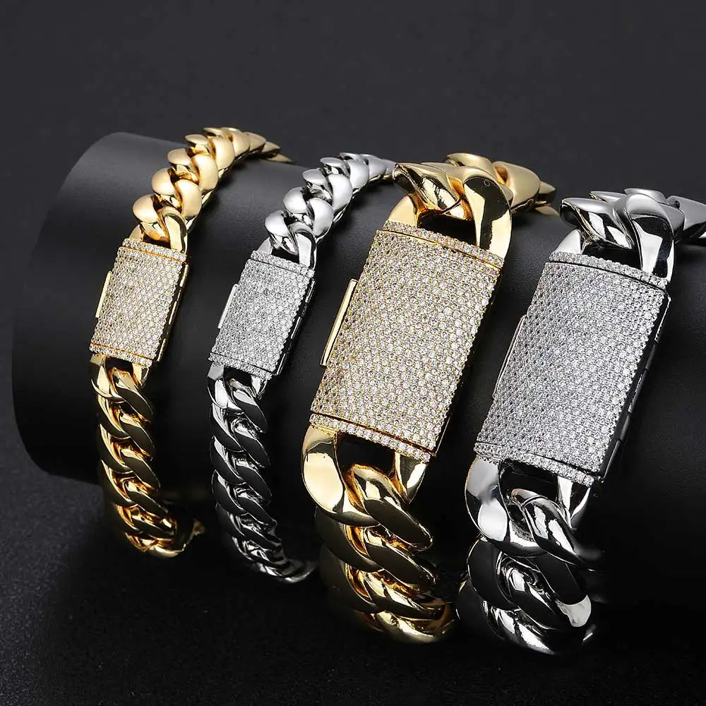 Gold Cuban Chain Necklace Iced Out 18K 12/22MM