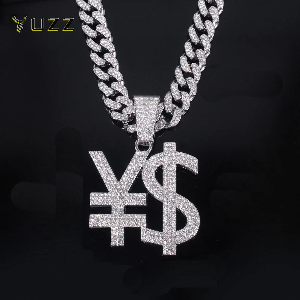 Hip Hop Exaggerated Dollar Sign Pendant,with 13mm Cuban Chain Currency Symbol Pendant Necklace for Men Rapper Charm