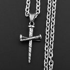 Vintage Nail Spike Cross Pendant Necklace — Stainless Steel