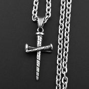 Vintage Nail Spike Cross Pendant Necklace — Stainless Steel