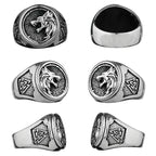 Viking Valknut Rune Wolf Head Ring Men's Fashion Personality Animal Stainless Steel Finger Ring Biker Party Club