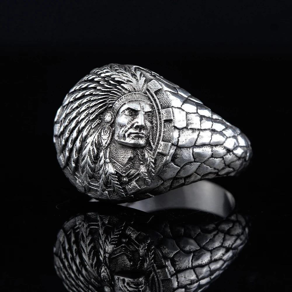 Indian Chief Biker Ring — 925 Silver
