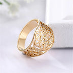 Flower of Life Hollow Geometric Filigree Ring — Stainless Steel