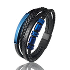 Men's Stainless Steel Luxury Magnetic Buckle Braided Multi-layer Leather Cylinder Hexagonal Bead Bracelet Men's Jewelry