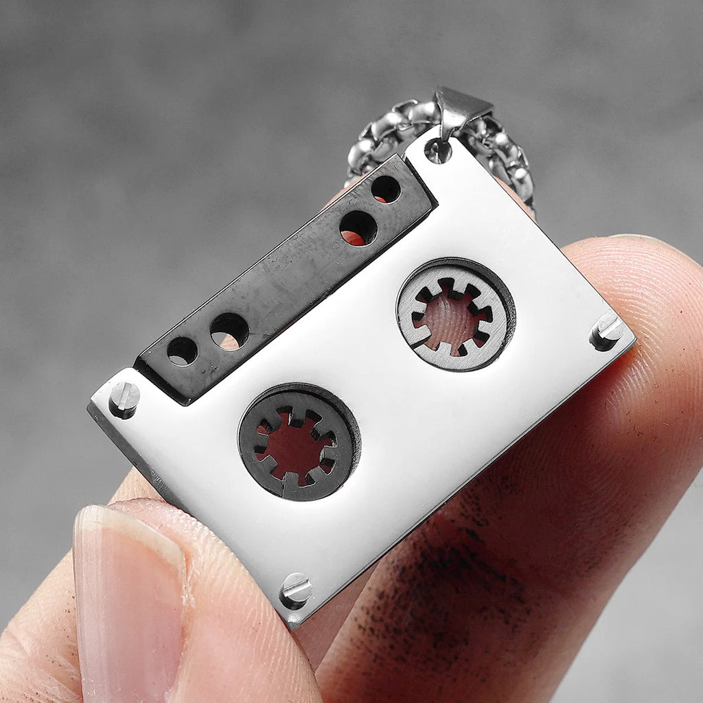 Music Player Tape Stainless Steel Jewelry Men Simple Necklace With Pendant For Male Women PunkHip Hop Accessories Gift Wholesale