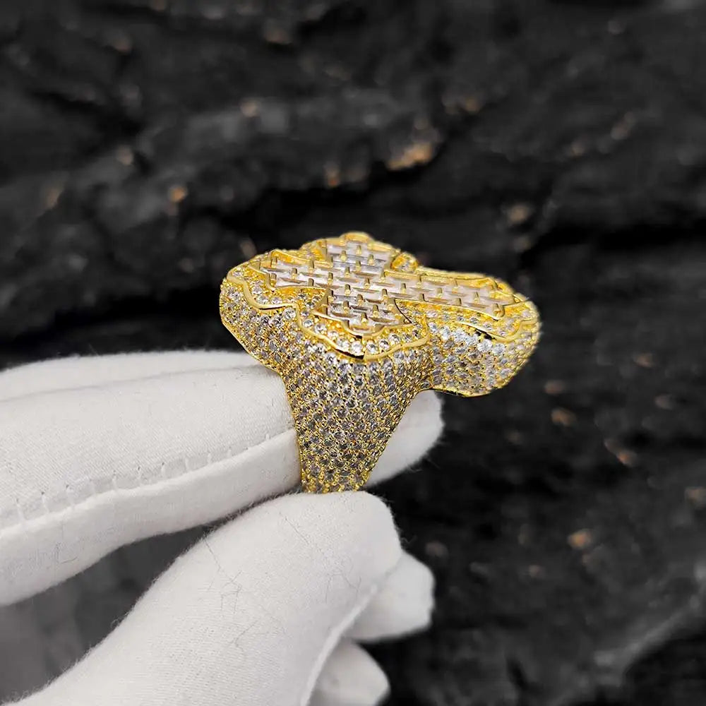 Cross Ring Iced Out Stainless Steel Statement