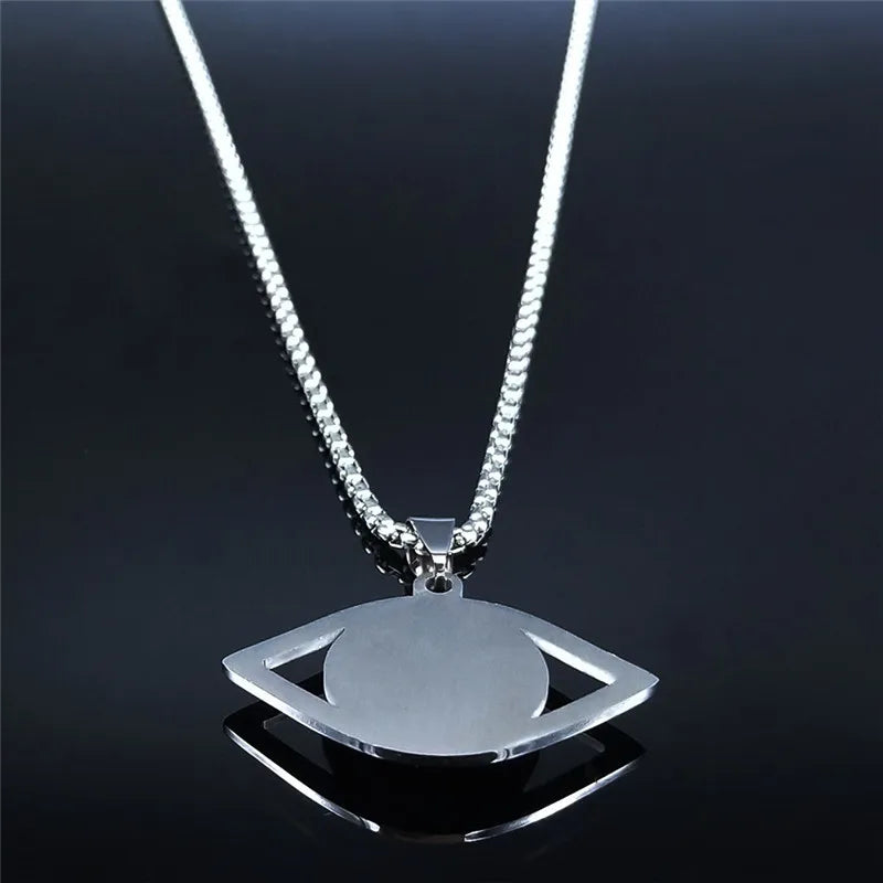 Hamsa Evil Eye Pendant Necklace — Stainless Steel