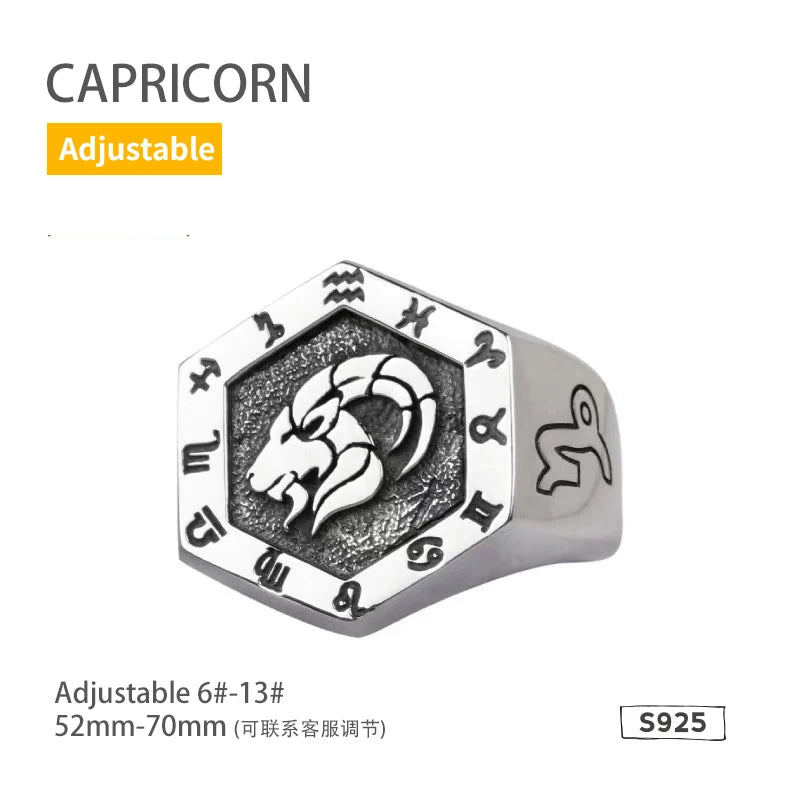 925 Sterling Silver Zodiac Sign Ring for Men Adjustable Aries Minimalist Personalized Gift for Boyfriend