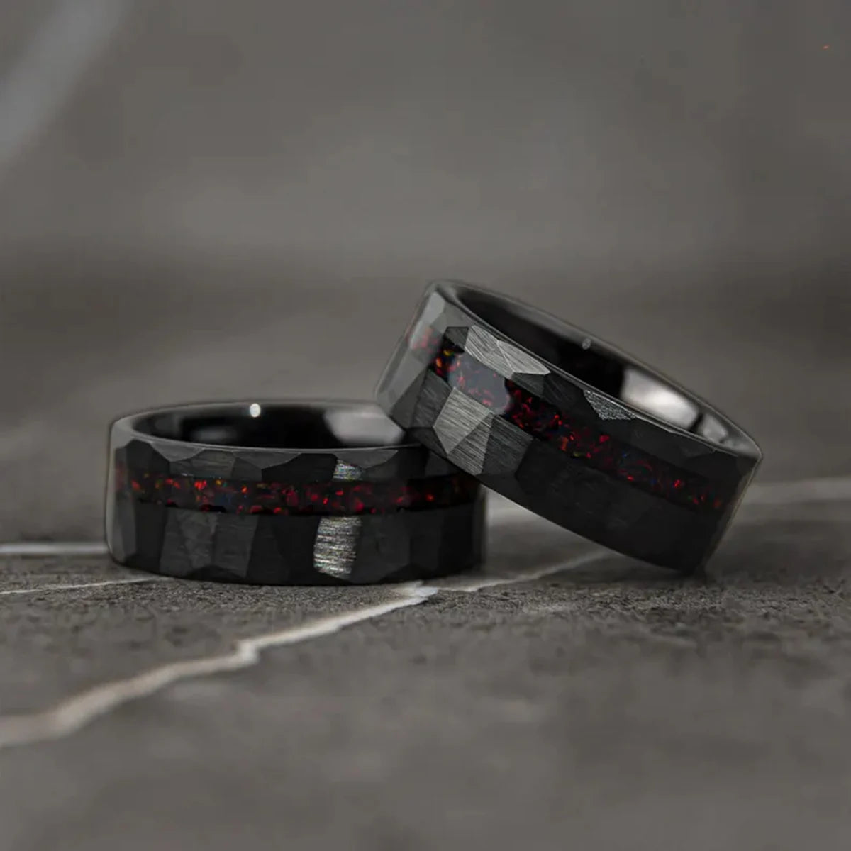 8MM Black Tungsten Carbide Rings for Man Fashion Jewelry Men's Wedding Bands Inlaid Red Opal Engagement Rings Fine Gifts Anillos