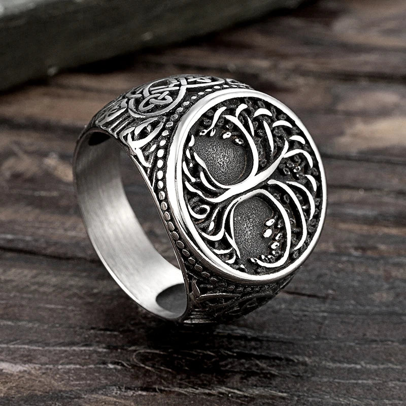 Viking Tree Of Life Ring 316L Stainless Steel Distressed Grey Norse Mythology Symbol Retro Hip Hop Men Hand Jewelry For Male Hot