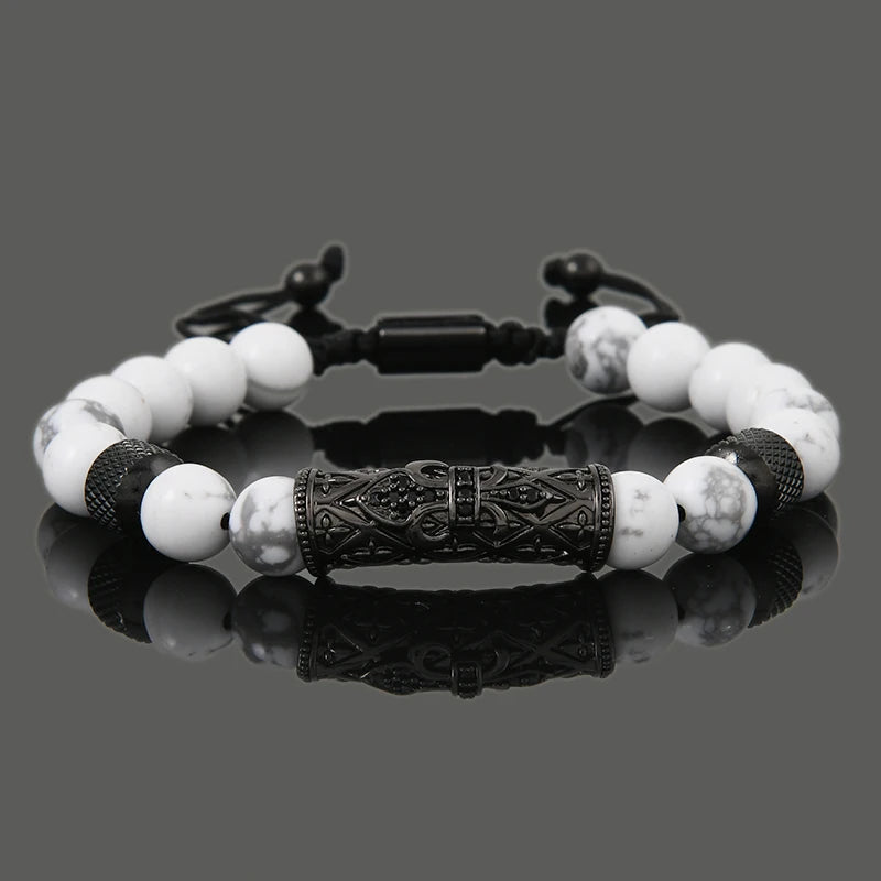 Leopard Head, Crown & Skull Beaded Bracelet — Adjustable, Braided
