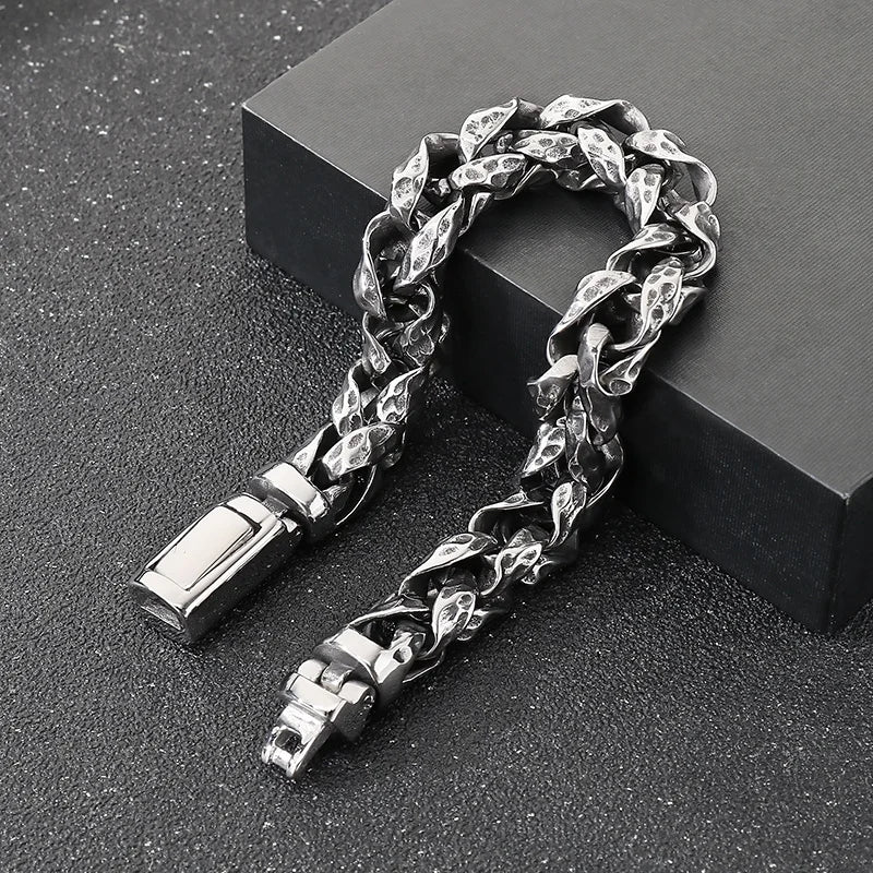 Vintage Braided Link Chain Bracelet 22cm — Stainless Steel