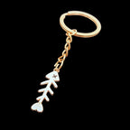 Fish Bone Keychain — Metal Key Holder, Silver & Enamel