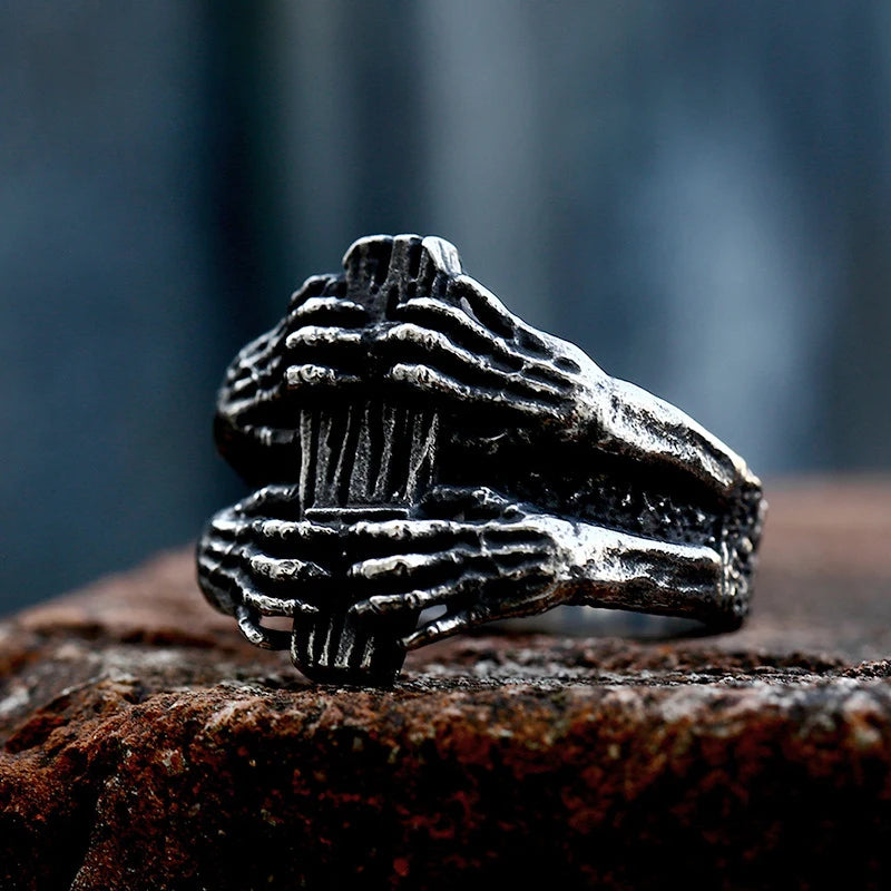 New Creative Stainless Steel Viking Warrior Double Axe Ring for Men Fashion Punk Hip Hop Party Jewelry