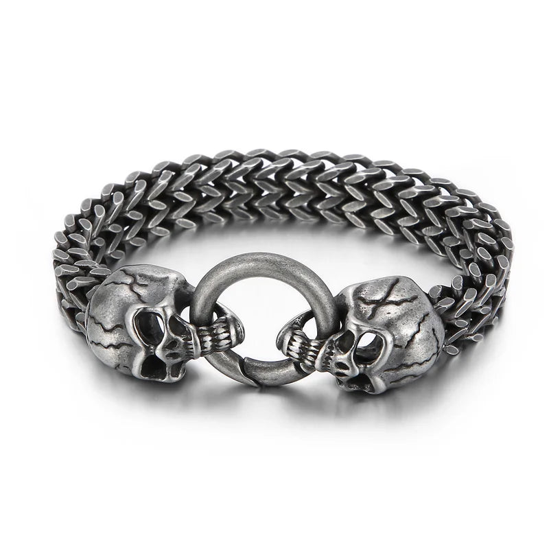 Punk Rock Man Bracelet Stainless Steel Wide Skull Head Link Chain Bracelets for Men Gothic Men's Bikers' Jewelry