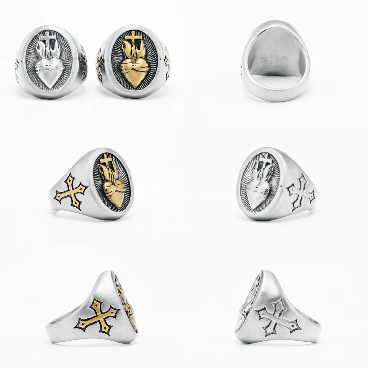 Heart of God Ring Religion Cross 316L Stainless Steel Mens Rings Amulet Rock for Male Boyfriend Biker Jewelry Gift