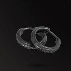 Black Gold Scale Pattern Huggie Hoop Earrings — Two-Tone