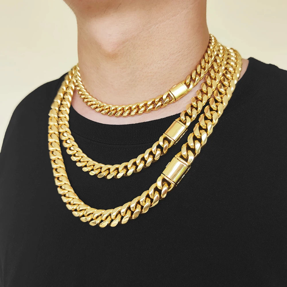 NUOYA Men Fashion Cuban Link Necklace Stainless Steel PVD Plated 8/10/12/14mm Cuban Chain Jewellery Personalized Free Laser Logo