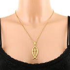 Ichthys Jesus Fish Cross Pendant Necklace — Stainless Steel