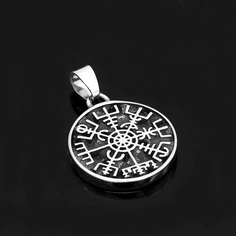 Vintage Viking Compass Stainless Steel Pendant Necklace Nordic Rune Amulet Biker Fashion Jewelry Accessories For Men Women