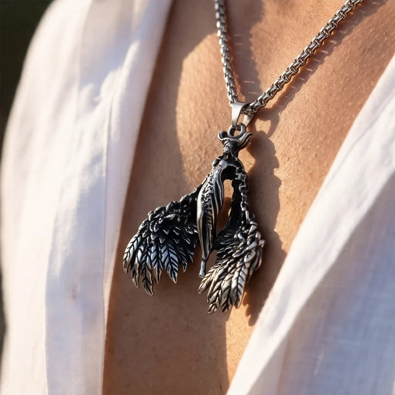 KALEN Vintage Gothic Fallen Angel Pendant Necklace For Men Stainless Steel Death Grim Reaper Wing Totem Charm Fashion Jewelry