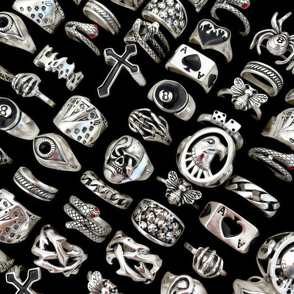12/24/48/100Pieces Vintage Punk Rings Set For Women Men Mix Style Hip Hop Heart Snake Skull Eye Finger Ring Jewelry