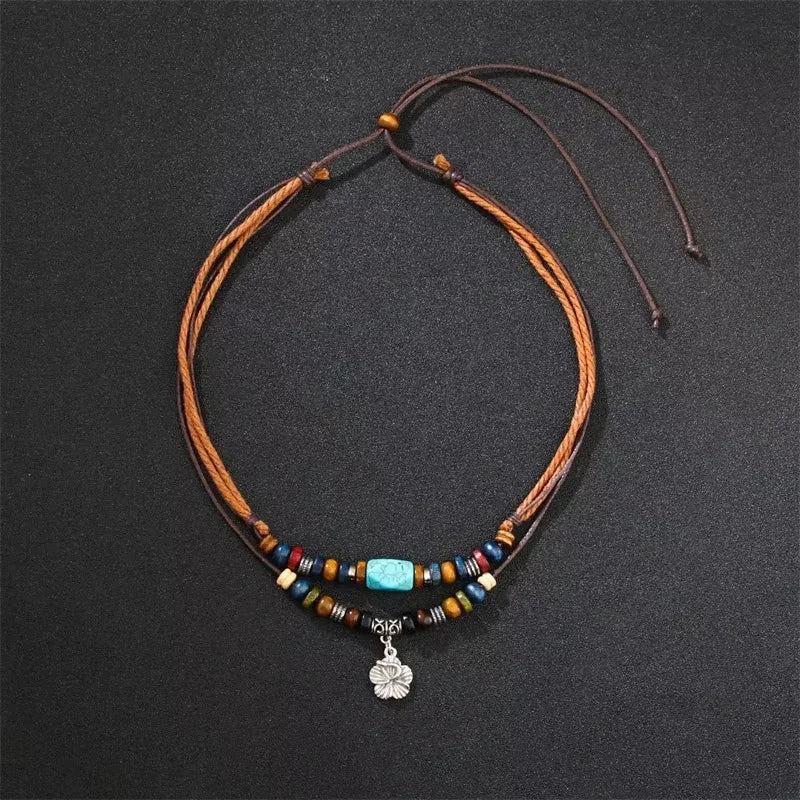 Lucky Crescent Moon Crystal Necklace Natural Stone Pendant Black Obsidian Opal Rope Wrap Necklace Adjustable