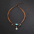 Lucky Crescent Moon Crystal Necklace Natural Stone Pendant Black Obsidian Opal Rope Wrap Necklace Adjustable