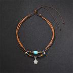 Lucky Crescent Moon Crystal Necklace Natural Stone Pendant Black Obsidian Opal Rope Wrap Necklace Adjustable
