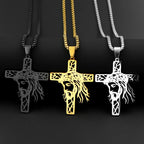 Hollow Crown of Thorns Jesus Cross Pendant Necklace for Women Men Stainless Steel Gold Plated Crucifix Chain Faith Jewelry Gift