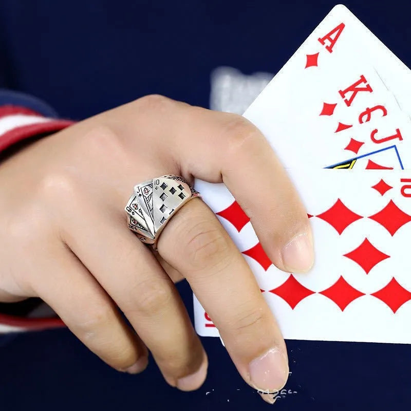 Buyee Silver Unique Ring Finger Excellent Poker Open Ring for Woman Man Fashion Punk Fine Jewelry Circle with Box