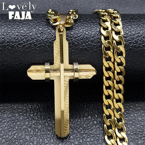 Cross Crucifix Gold Pendant Long