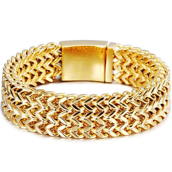 Gold Color Stainless Steel Bracelet Men 18MM Double Row Franco Curb Chain Men's Bracelets & Bangles Mannen Armband