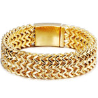 Gold Color Stainless Steel Bracelet Men 18MM Double Row Franco Curb Chain Men's Bracelets & Bangles Mannen Armband