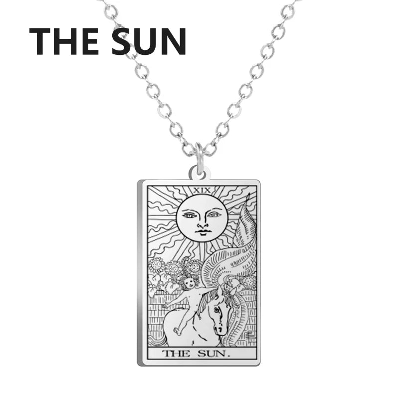 LIKGREAT Tarot Card Necklace Major Arcana Tarots Stainless Steel Necklaces Divination Jewelry Birthday Gift for Women